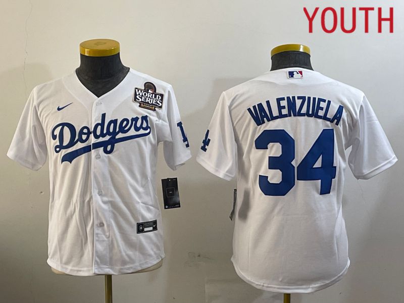 Youth Los Angeles Dodgers 34 Valenzuela White Game 2024 Nike MLB Jersey style 10292